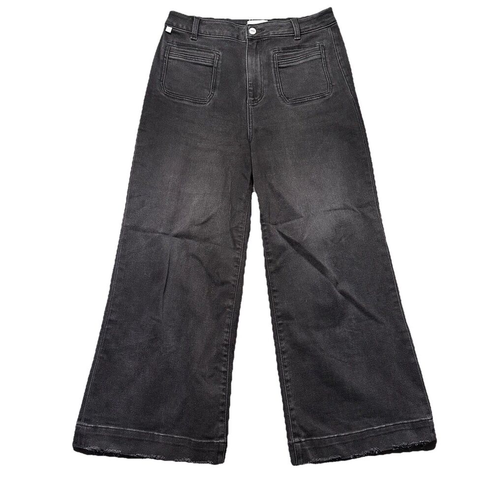 Ceros Womens 11/30 Wide Leg Jeans Black High Rise Raw Hem Pockets Denim EUC